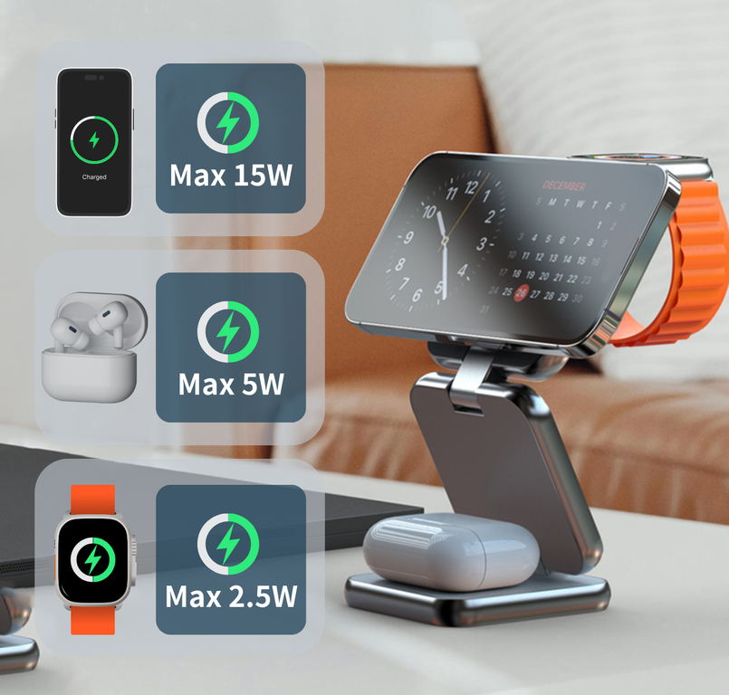 ブランド史上最薄級】ワイヤレス充電を完結する、3in1充電スタンドの